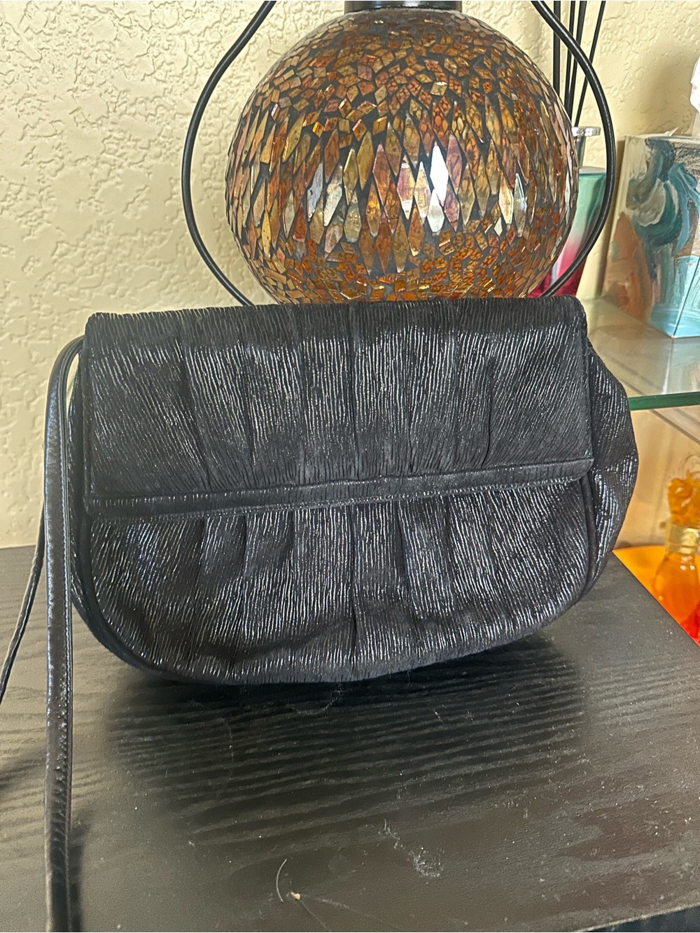 Black Textured Crossbody Bag - Women's Evening Handbag